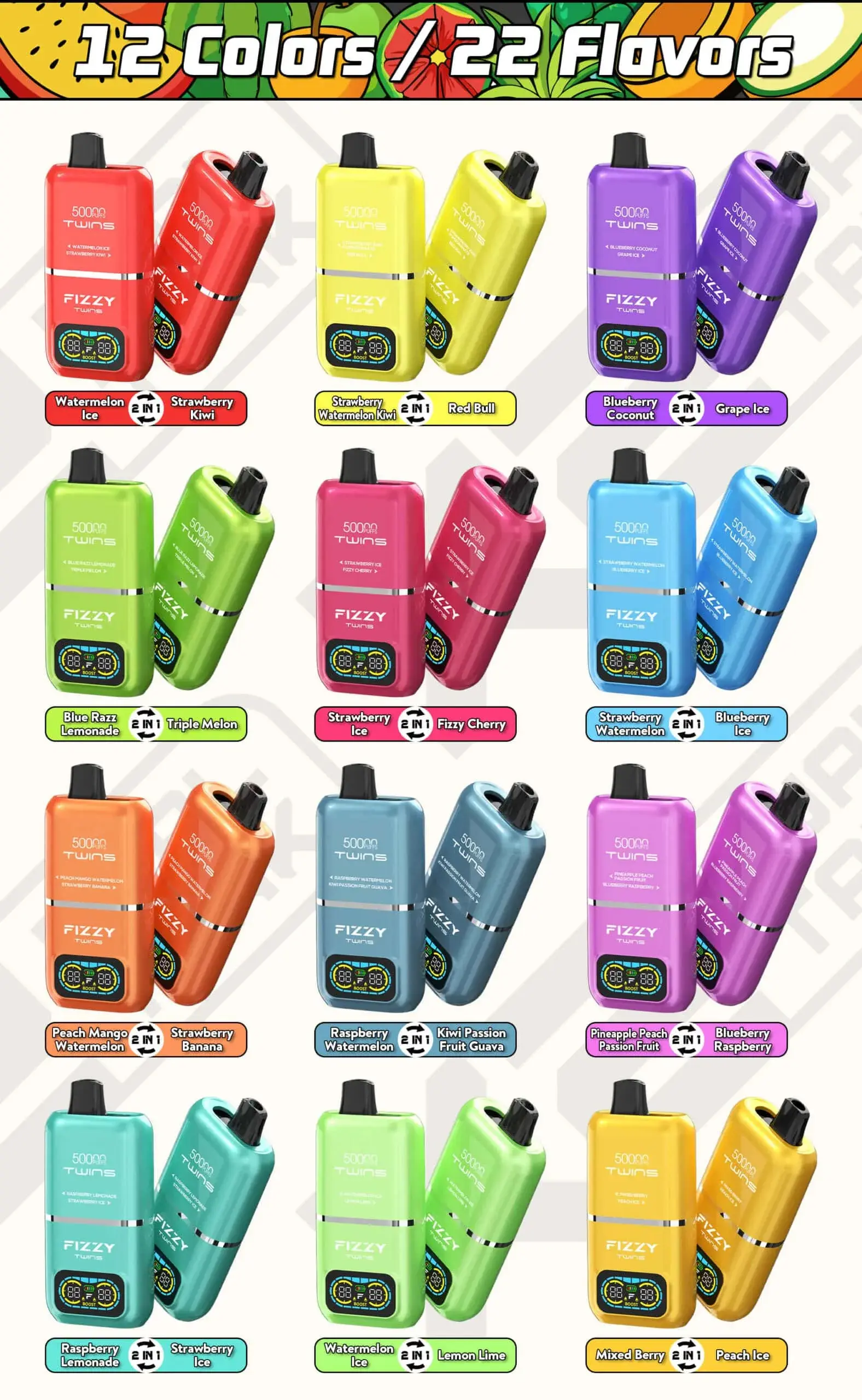 Fizzy 50000 PUFF (2 in 1) Disposable Vape STRAWBERRY-KIWIPOMEGRANATE
