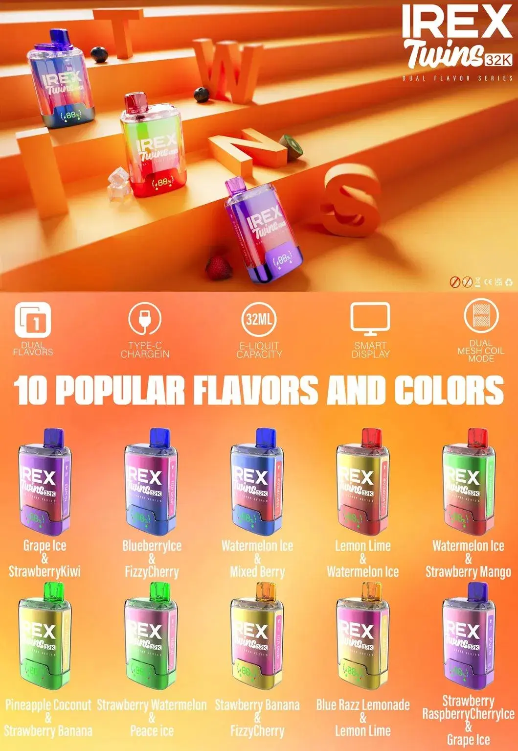 IREX TWINS 32000 Puffs Disposable Vape IREX VAPE TWINS 32000 Puffs Disposable Vape Blue RazzLemonade Lemon lime