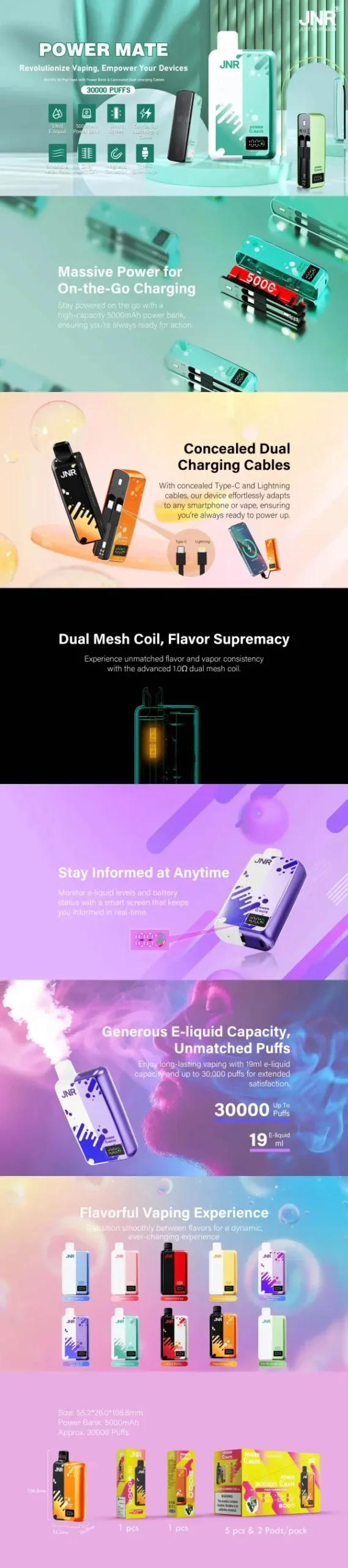 JNR PowerMate 30000 Puffs Vape JNR PowerMate 30000 puffs Vape 5000mAh Power Bank