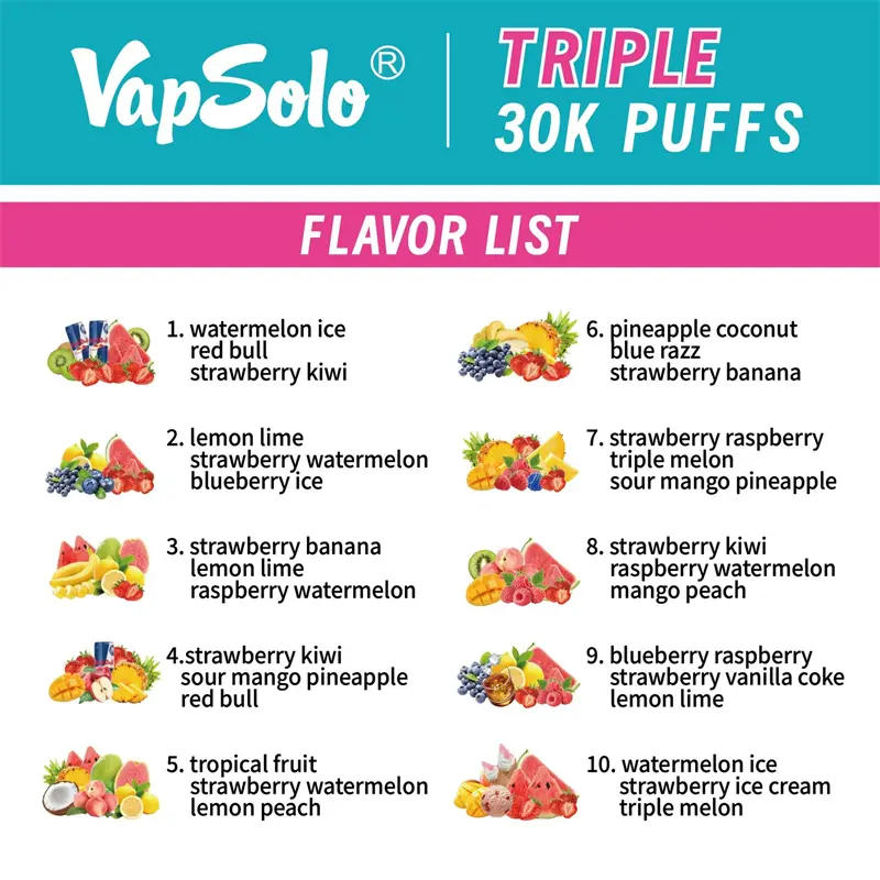 Vapsolo Triple 3in1 30000 Puffs Disposable Vape Vapsolo Triple 3in1 30000 Puffs Disposable Vape Product features