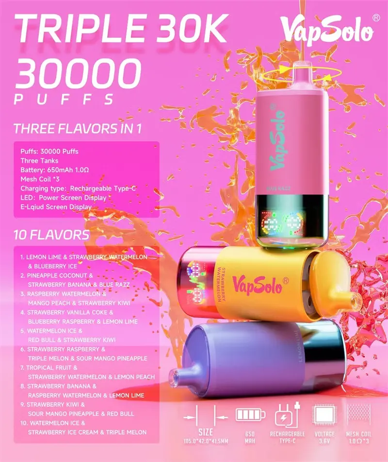 Vapsolo Triple 3in1 30000 Puffs Disposable Vape Vapsolo Triple 3in1 30000 Puffs Disposable Vape Product features