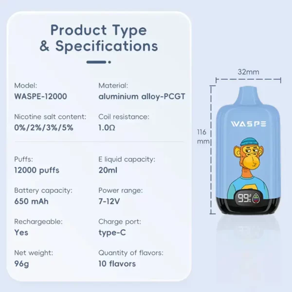 WASPE 12000 Puffs Digital Box Disposable Vape WASPE 12000 Puffs Digital Box Disposable Vape (1)