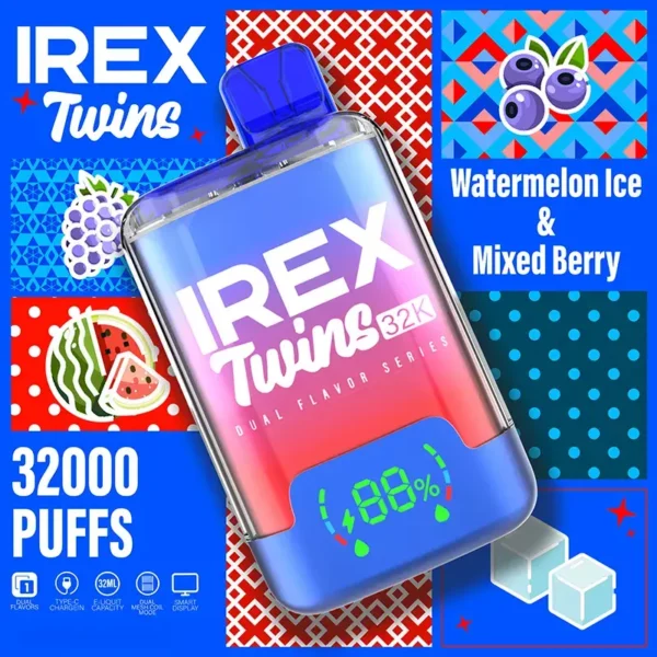 IREX TWINS 32000 Puffs Disposable Vape IREX VAPE TWINS 32000 Puffs Disposable Vape Blue RazzLemonade Lemon lime
