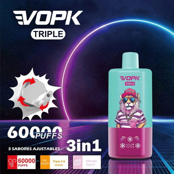 VOPK Triple 60000 60k Puffs 3 in 1 Flavors Newest Original Rechargeable LED Display Disposable Vape - Image 5
